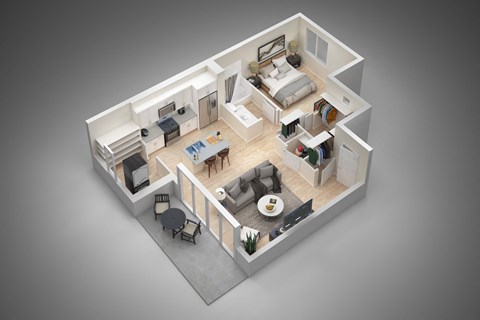 an overhead view of a 3d floor plan of a house
